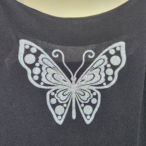 🦋 Vintage Y2K Candy Rocket Spaghetti Strap Dress Sparkly Glitter Butterfly Sz L - Picture 2 of 5